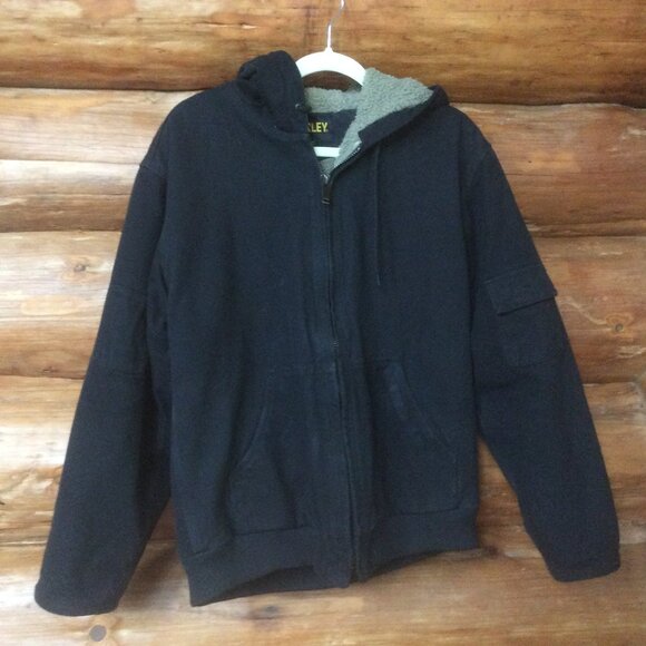 Stanley Black Hooded Canvas Faux Sherpa Lined Heavy Duty Utility Jacket Medium - Picture 1 of 7